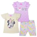 Girls Preschool Minnie Mouse Yellow/Pink 3-Piece T-Shirt and Shorts Set