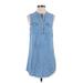 Splendid Casual Dress - Shift High Neck Sleeveless: Blue Solid Dresses - Women's Size Small