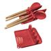 Fortune Candy 12-piece Silicone Kitchen Utensils Set w/ Handles Wood/Stainless Steel/Silicone/Plastic in Red | Wayfair MCKW001-RED