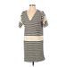 Madewell Casual Dress - Shift Plunge Short sleeves: Ivory Stripes Dresses - Women's Size X-Small