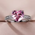 Huitan – bague de fiançailles en forme de cœur pour femme bague de luxe en zircone cubique rose