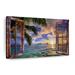 Bay Isle Home™ Wooden Tropical Window View - Wrapped Canvas Print Canvas in Blue/Brown/Green | 26 H x 39 W x 1.25 D in | Wayfair
