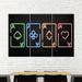 Latitude Run® Neon Playing Cards - 3 Piece Wrapped Canvas Set Canvas in Black | 48 H x 74 W x 1.25 D in | Wayfair E08E28DE32C44AF08FC21CA581011F22