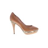 Elie Tahari Heels: Pumps Platform Boho Chic Brown Shoes - Women's Size 38 - Round Toe