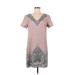 Ann Taylor LOFT Casual Dress - Shift V Neck Short sleeves: Pink Dresses - Women's Size Medium Petite