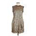 Nanette Lepore Cocktail Dress - A-Line Crew Neck Sleeveless: Gold Leopard Print Dresses - Women's Size 8