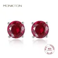 Monkton Real 925 Sterling Silver Stud Earrings for Women Round Princess Cut Ruby Emerald Gemstone