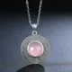 925 Sterling Silver Necklace Natural Round 10MM Rose Quartz Pendant Necklace for Women Jewelry Gift