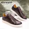 Men's Leather Shoes Casual Comfort Flat Shoes Lace Up Fish Pattern Handmade Shoes Dating Office