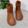 Careaymade-Echtes leder frauen schuhe, herbst Solide Runde Kopf Rindsleder Stiefel Flache Wald Reine
