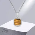 Vnox Men Square Stone Necklaces Geometric Natural Stone Pendant PVD Gold Color Stainless Steel