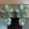 Orecchino di perle di fiore verde moda Bilincolor per le donne