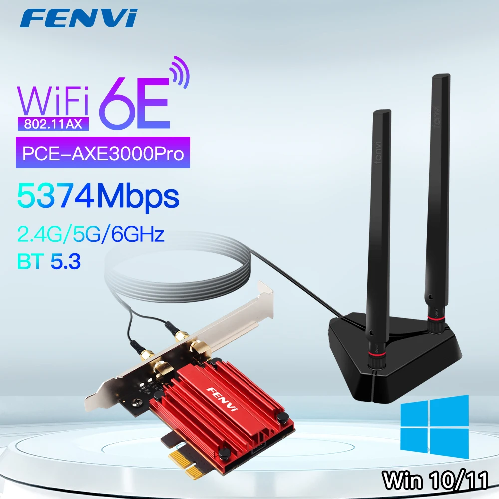 FENVI Wi-Fi 6E 5374Mbps AX210 Per Bluetooth5.3 802.11AX 2.4G/5G/6Ghz Adattatore PCIE Wireless Rete WiFi Scheda Supporto PC Win10/11