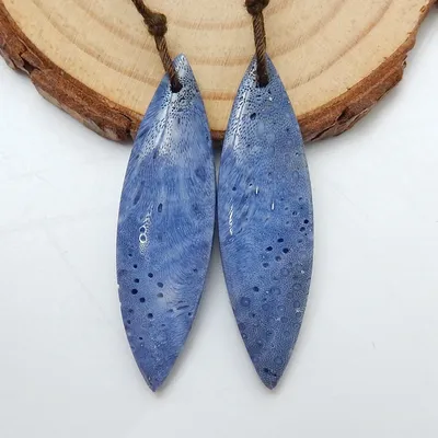 Natürliche blaue Koralle Marquise Ohrringe Zubehör Stein für DIY Schmuck herstellung 42x12x4mm 5,8g