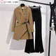 Belt Decoration Asymmetric Slim Jacket Blazer Casual Flared Pants Two-piece Elegant Women Pants Suit