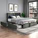 Full Size Gray Velvet Upholstered Wingback Platform Bed with Patented 4 Drawers Storage,n Headboard with Tight Channel