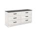 Wisp 59 Inch Wood Dresser, 6 Gliding Drawers, Rustic Crisp White Finish