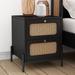 Cannage Rattan Wood Closet 2-Drawer Side Table End Table Nightstand for Bedroom, Living Room, Entryway