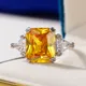 Huitan Geometrische Förmigen Gelben Zirkonia Ringe Silber Farbe Hochzeit Bands für Frauen Brilliant