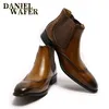 Luxuriöse Chelsea-Stiefel aus echtem Leder für Herren, knöchelhochwertige Slip-On-Schnallenriemen, Flügelspitze, braun, schwarz, Basic-Schuhe