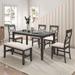 6-Piece Wood Dining Table Set Kitchen Table Set with Upholstered Bench and 4 Dining Chairs