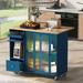 Kitchen Island with Drop Leaf, LED Light Kitchen Cart on Wheels with Glass Doors, Adjustable Shelf and 2 Drawers