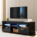 LED Lights Entertainment Center TV Console, High Gloss TV Stand w/ Storage Cabinets and Open Shelf, Coffee Bar Cabinet, Black