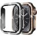 2 Pack Diamond Case for Apple Watch SE/6/5/4 40mm Crystal Bling Cover Bumper Frame with Tempered Glass Screen Protector for Women iWatch Series SE 6 5 4 Accessories Black-Silver/Black-Rose Gold