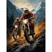 Motocross Bikers Racing Action Shot Oil Painting Stone Blue Orange Scenic Mountain Landscape Unframed Wall Art Print Poster Home Decor Premium