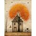 Country House Autumn Tree Oil Painting Orange Brown Bicycle on Fence Rural Life Large Wall Art Poster Print Thick Paper 18X24 Inch