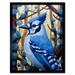 Blue Jay Geometric Artwork Wild Bird Perched on Tree Polygonal Forest Landscape Art Print Framed Poster Wall Decor 12x16 inch