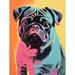 Cute Pug Dog Colourful Artwork Pink Turquoise Orange and Yellow Vibrant Pet Portrait Large Wall Art Poster Print Thick Paper 18X24 Inch