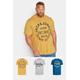 Size 5Xl Mens Jack & Jones Big & Tall 3 Pack Blue & Yellow Logo Tshirts Big & Tall