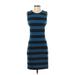 Diane von Furstenberg Cocktail Dress - Sheath High Neck Sleeveless: Blue Stripes Dresses - Women's Size 2