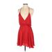 TOBI Casual Dress - Mini Halter Sleeveless: Red Print Dresses - Women's Size X-Small