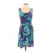 Trina Turk Casual Dress - A-Line Scoop Neck Sleeveless: Blue Floral Dresses - Women's Size 4