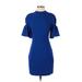 Black Halo Casual Dress - Sheath Mock Short sleeves: Blue Print Dresses - Women's Size 0