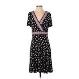 Ann Taylor LOFT Casual Dress - Wrap V Neck Short Sleeve: Black Floral Dresses - Women's Size 4