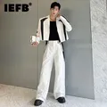 IEFB Korean Style Luxury Sets Niche Male Blazers Pu Leather Spliced Suit Coat Wide Leg Suit Pants