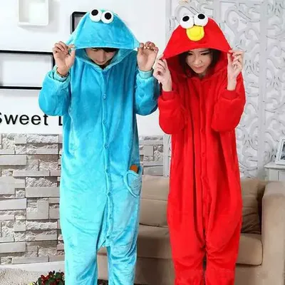 Blaues Krümelmonster, rote Elmo-Onesies, Tier-Cosplay-Kostüm, Pyjama, Erwachsene, einteiliger Pyjama Image