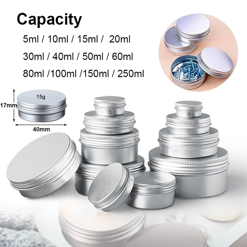 1/5/10 Stück 5–250 ml leere silberne Aluminiumdosen mit Schraubverschluss, runde Kerze, Gewürzdosen, Dosen mit Schraubdeckel, Behälter Image