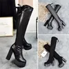 Platz Chunky Block High Heels Reitstiefel Frauen Slip Auf Dicke Plattform Rock Punk Botas Mujer Über die Knie Hohe Stiefel Schuhe