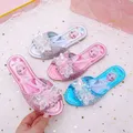 Disney Children's Sandals Fashion Frozen Elsa Princess Pink Blue Rhinestone Shoes Shiny Soft Sole