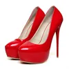 Große Größe 35-47 Patent Leder Rot Hochzeit Schuhe 2025 Frauen Runde Kappe Super High Heels 16 cm