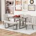 6-Piece Retro Dining Set Furniture w/Foam-covered Seat Backs and Cushions, Includes Dining Table, 4 Upholstered Chairs & Bench