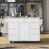 Kitchen Cart with Rubber Wood Countertop , Kitchen Island has 8 Handle-Free Drawers and 5 Wheels for Kitchen Dinning Room