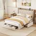 Queen Size Upholstered Platform Bed Frame with Charging Station, Beige