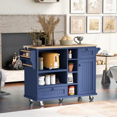 Kitchen Island Cart with Convertible Casters, Coffee Machine Cabinet