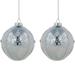 Set of 2 Sky Blue Glittered and Beaded Snowflake Glass Christmas Ball Ornaments 4"