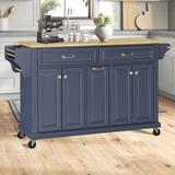 Multiple Storage Rolling Kitchen Island Cart w/ Drawers Home Serving Cart with Towel Rack, Spice Rack, Kitchen Bakers Rack, Blue